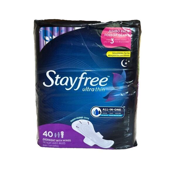 Stayfree Ultra Thin Overnight Pads with Wings, Overnight Absorption - 40 pads x1 - Picture 2 of 2